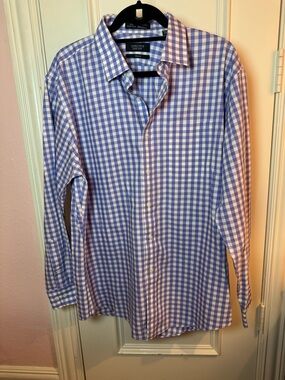 Nordstrom Purple and White Gingham Dress Shirt - Men's